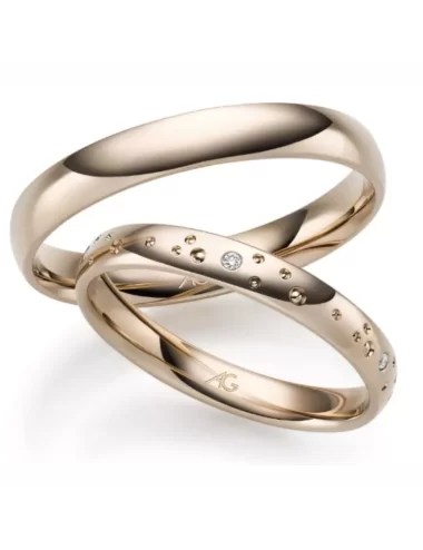 Raudono aukso vokiškas vestuvinis žiedas su deimantais - Happy Diamonds I