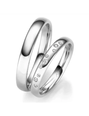 Balto aukso vokiškas vestuvinis žiedas su deimantais - Happy Diamonds IV