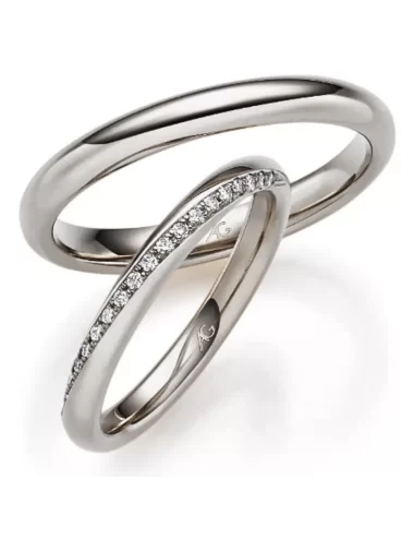 Balto aukso padengto rodžiu vestuvinis žiedas su deimantais - Deimantai III