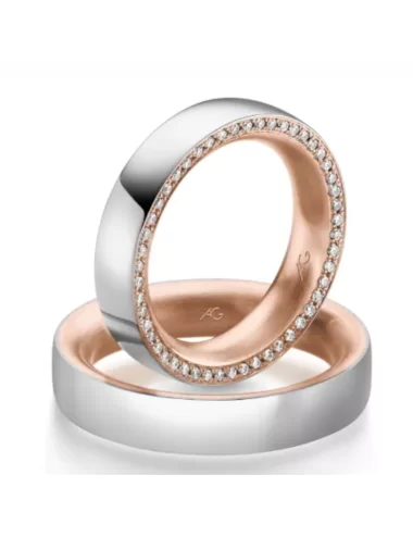 Balto ir raudono aukso vestuvinis žiedas su deimantais - Diamonds