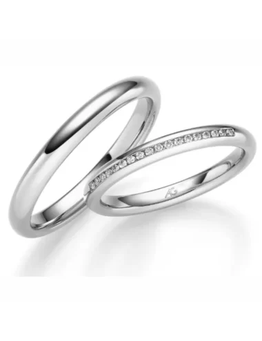 Balto aukso padengto rodžiu vestuvinis žiedas su deimantais - Deimantai V