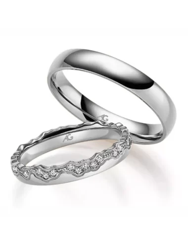 Raudono aukso vokiškas vestuvinis žiedas su deimantais - Kalnai