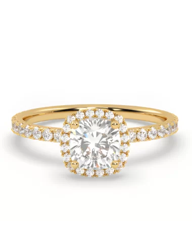 Geltono aukso sužadėtuvių žiedas su 1,34 ct Cushion formos užaugintais deimantais