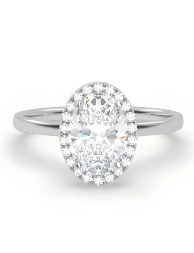 Balto aukso sužadėtuvių žiedas su 1.57 ct Oval Lab Grown deimantais