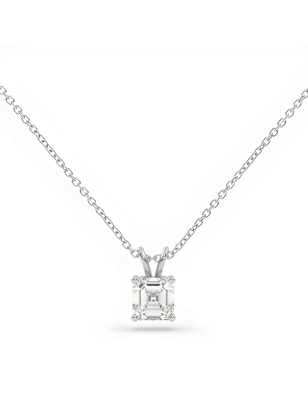 Balto aukso auksinė grandinėlė ir pakabukas su 1.65 ct Asscher Lab Grown Deimantu