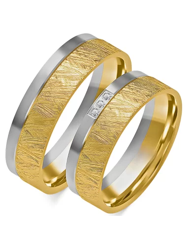 Vestuvinių žiedų gamyba - 6 mm balto ir geltono aukso tekstūriniai žiedai su deimantais