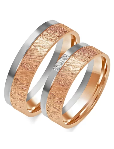 Vestuvinių žiedų gamyba - 6 mm balto ir geltono aukso tekstūriniai žiedai su deimantais