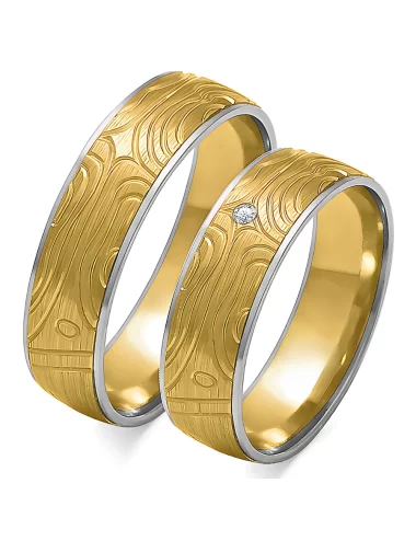 Raudono ir balto aukso vestuvinių žiedų gamyba - 6 mm modernus su raštu ir deimantu