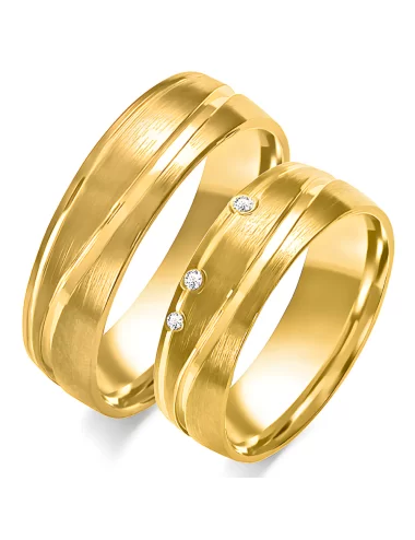 Vestuvinių žiedų gamyba - 6 mm modernus dizainas su trimis deimantais (0,03 ct) (pora)