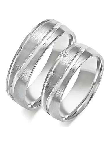 Vestuvinių žiedų gamyba - 6 mm modernus dizainas su trimis deimantais (0,03 ct) (pora)_1