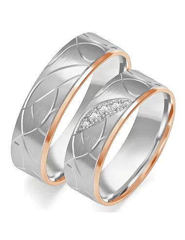 6 mm balto aukso vestuvinių žiedų gamyba su raštu ir deimantais