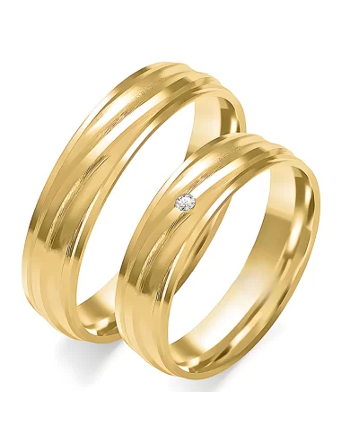 Balto aukso vestuvinių žiedų gamyba - 5 mm su kalnų reljefu ir deimantu