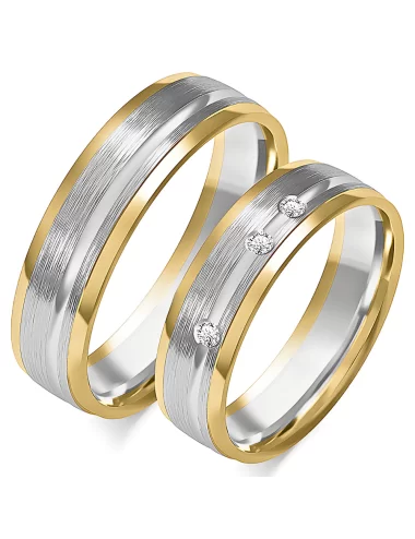 Vestuvinių žiedų gamyba - 6 mm geltono ir balto aukso su šilkinė matinė faktūra ir deimantais