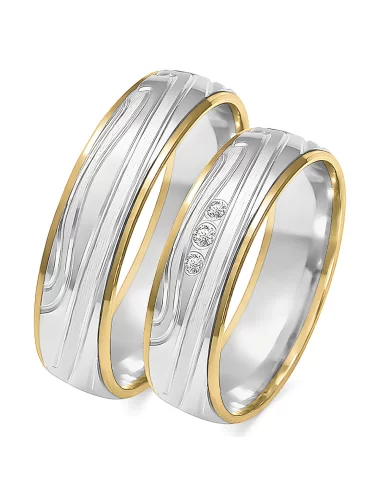 Vestuvinių žiedų gamyba - 5.5 mm raudono ir balto aukso su tekstūrinė matinė faktūra ir deimantais