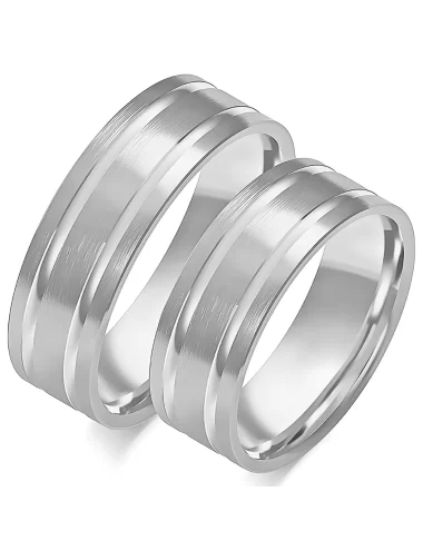 Vestuvinių žiedų gamyba - 7 mm balto aukso platus modernus dizainas