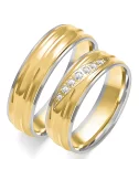 Geltono ir balto aukso vestuvinių žiedų gamyba - 6 mm su bangų reljefu ir deimantais