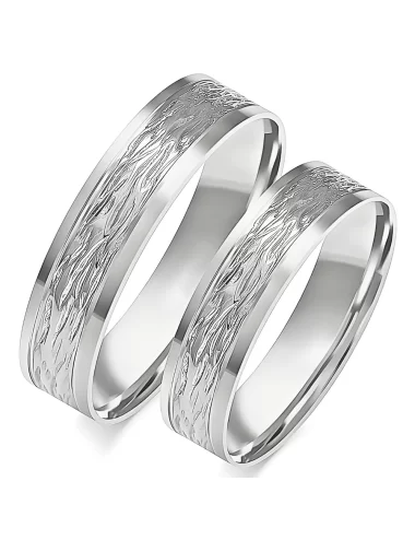 Balto aukso vestuvinių žiedų gamyba - 5.0 mm modernus su vandens raštais