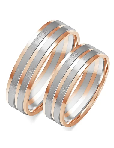 Vestuvinių žiedų gamyba - 6 mm balto ir raudono aukso platus modernus dizainas