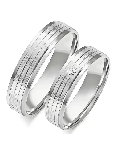 Vestuvinių žiedų gamyba - 5 mm balto aukso su raudonu modernus dizainas su deimantu