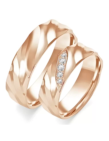 Balto aukso vestuvinių žiedų gamyba - 6 mm su kopų reljefu ir deimantais
