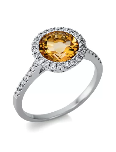 Modernus Citrinas - geltono aukso žiedas su citrinu ir deimantais