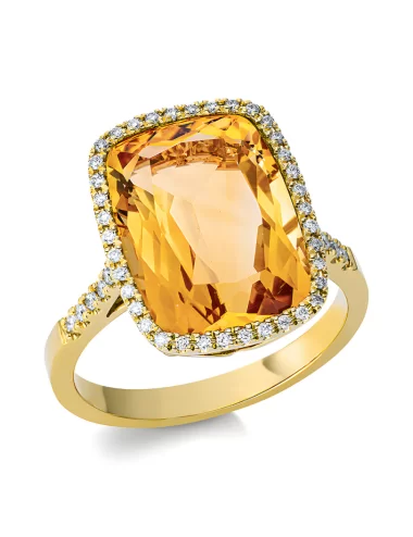 Prabangus Citrinas - geltono aukso žiedas su citrinu ir deimantais