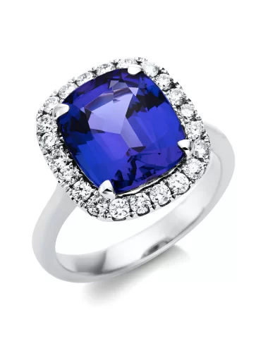 Prabangus tanzanitas Blue - auksinis žiedas su tanzanitu ir deimantais