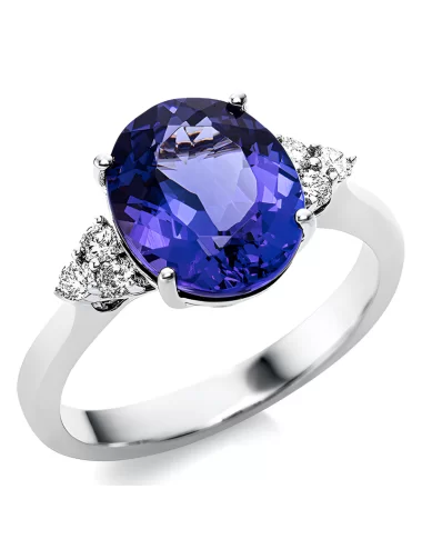Ovalus tanzanitas Blue - auksinis žiedas su tanzanitu ir deimantais