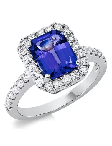 Klasikinis Tanzanitas Blue - auksinis žiedas su tanzanitu ir deimantais
