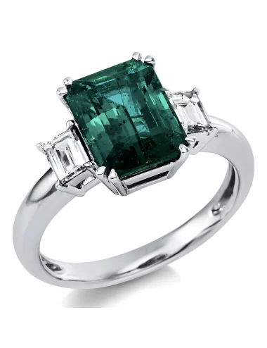 Įspūdingas Smaragdas - balto aukso žiedas su smaragdu ir deimantais