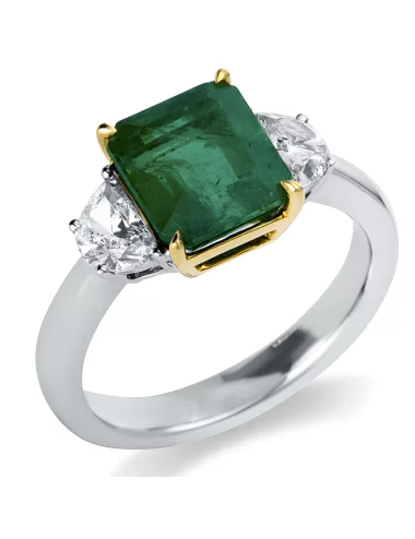 Stačiakampis Smaragdas - balto aukso žiedas su smaragdu ir deimantais