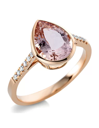 Morganitas - žiedas su rožiniu morganitu ir deimantais