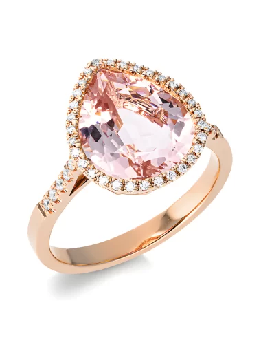 Morganitas lašas - žiedas su rožiniu morganitu ir deimantais (3.97 ct)