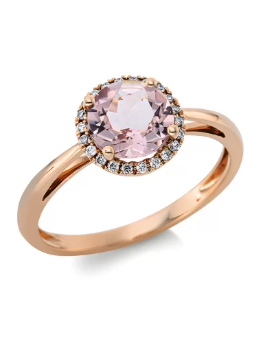 Morganitas - žiedas su rožiniu morganitu ir deimantais