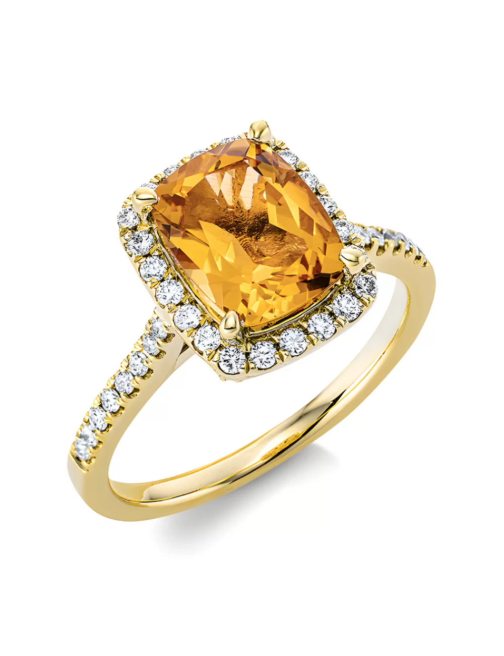 Klasikinis Citrinas - auksinis žiedas su citrinu ir deimantais