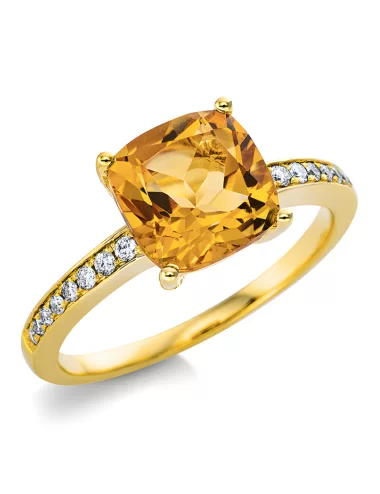 Citrinas - klasikinis žiedas su citrinu ir deimantais