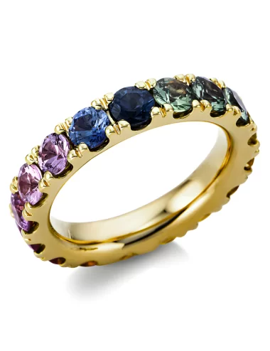 4.70 ct auksinis žiedas su spalvotais safyrais deimantais