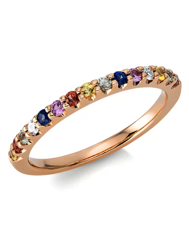 0.41 ct auksinis žiedas su spalvotais safyrais ir deimantais