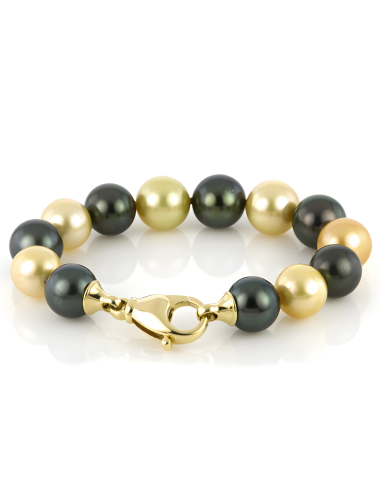 Auksinė apyrankė su juodais ir auksiniais perlais (Taičio, South Sea)