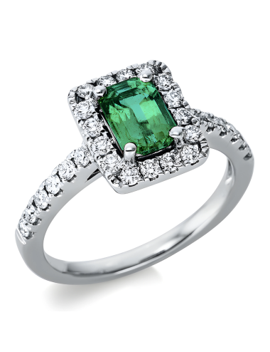 Natūralus Smaragdas - balto aukso žiedas su smaragdu ir deimantais (1,26 ct)