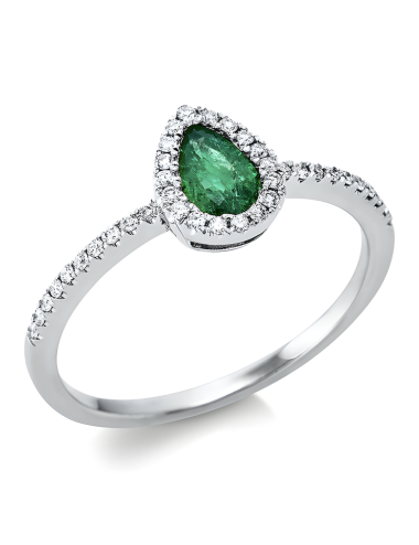 Natūralus Smaragdas - žiedas su lašo formos smaragdu ir deimantais (0,50 ct)
