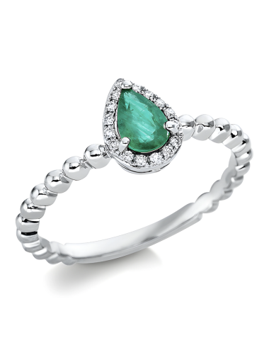 Natūralus Smaragdas - žiedas su smaragdu lašo formos ir deimantais (0.42 ct)