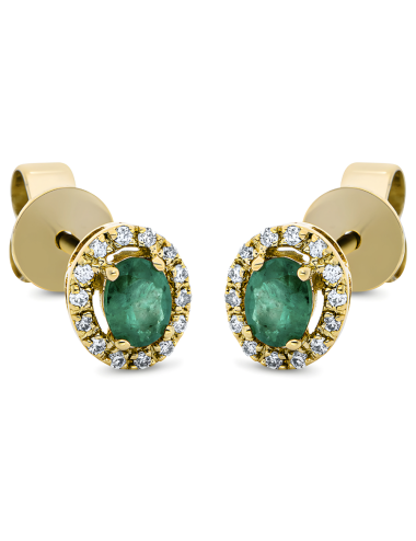 Natūralūs smaragdai - auskarai vinukai su smaragdais ovalo formos ir deimantais (0.45 ct)