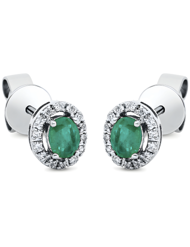 Natūralūs smaragdai - auskarai vinukai su smaragdais ovalo formos ir deimantais (0.45 ct)