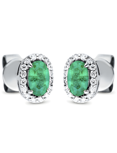 Natūralūs smaragdai - auskarai vinukai su ovaliais smaragdais ir deimantais (0.57 ct)