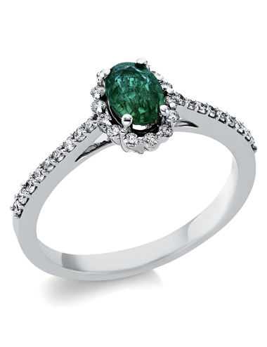 Natūralus Smaragdas - žiedas su ovalo formos smaragdu ir deimantais (0,66 ct)