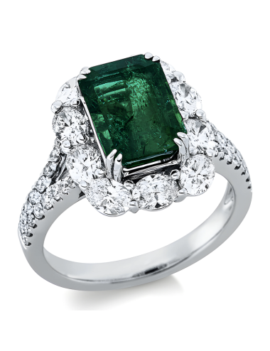Natūralus Smaragdas - balto aukso žiedas su smaragdu ir deimantais (4,60 ct)