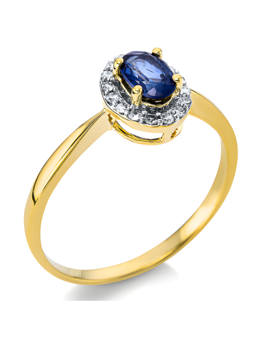 Safyras - balto aukso žiedas su deimantais ir ovalo formos safyru (0.48 ct)