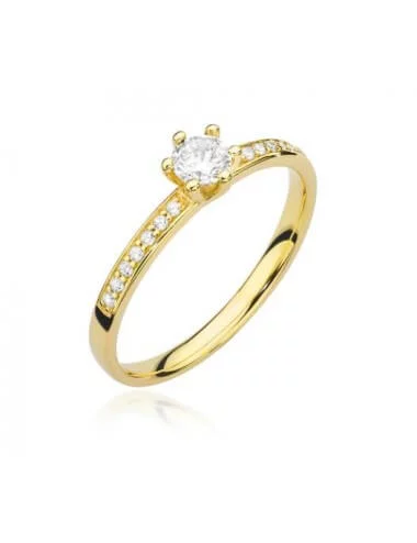 Išskirtinio grožio geltono aukso žiedas su deimantais