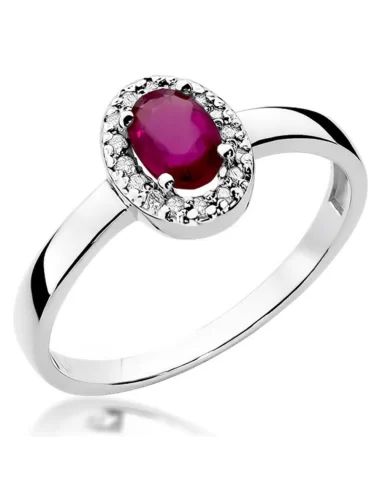 Balto aukso Halo sužadėtuvių žiedas su rubinu ir deimantais - Oval Ruby (0.68 ct)